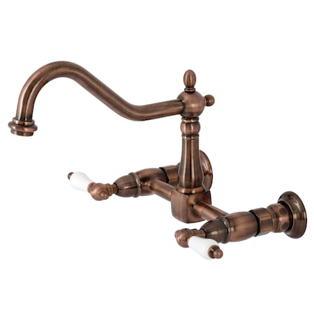 Kingston Brass KS124PLAC Heritage Two-Handle Wall Mount Bridge Kitchen Faucet, Copper KS124PLAC